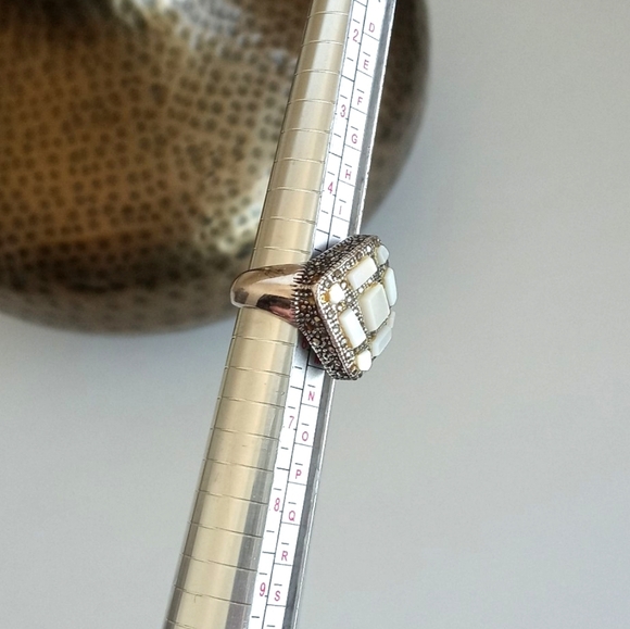 Vintage 925 Sterling Silver Mother Of Pearl Art Deco Ring 5.5 - Picture 5 of 15
